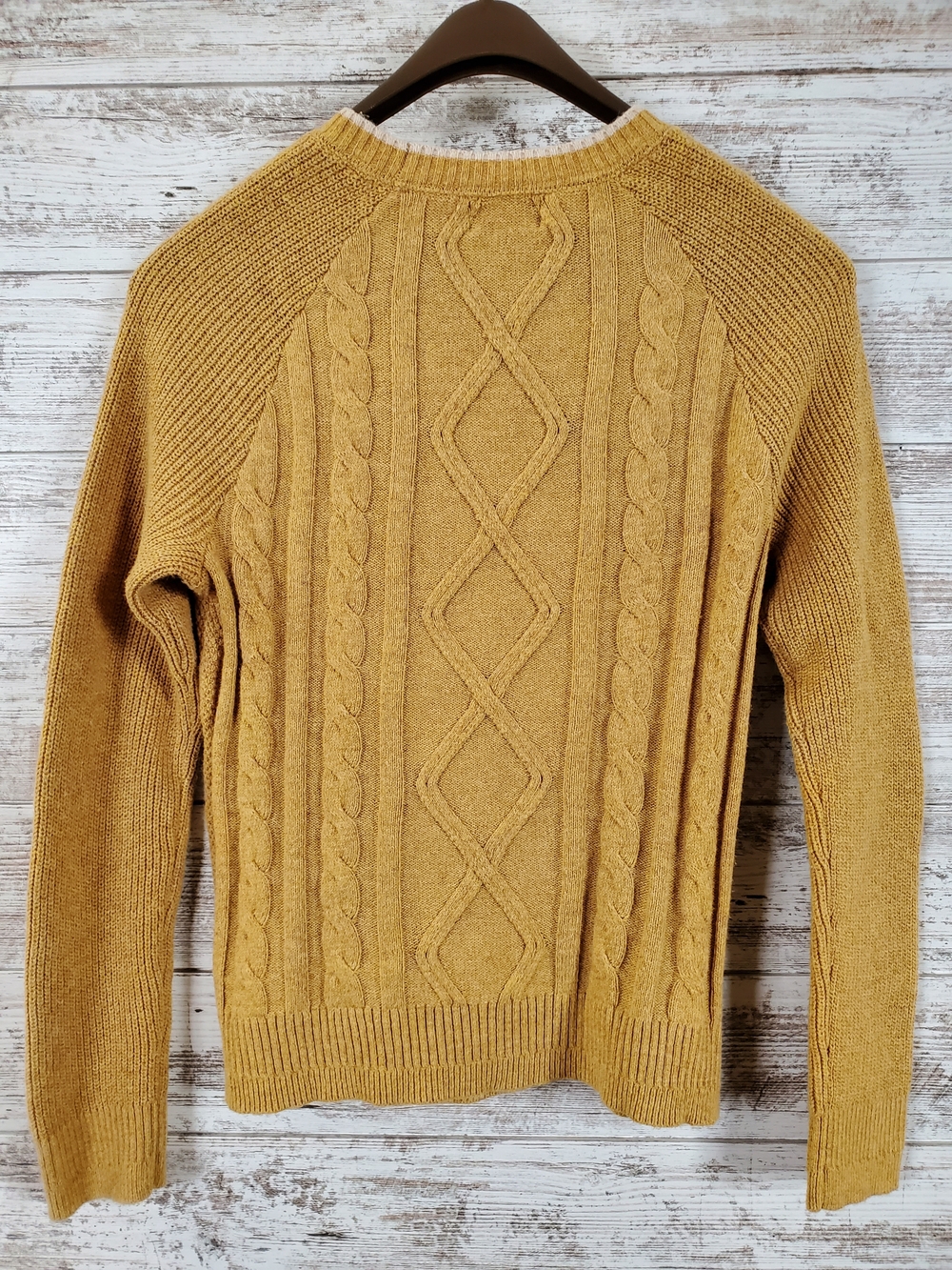 Abode Outside Waypoint Mustard Yellow Cable Knit Pullover Sweater View 3